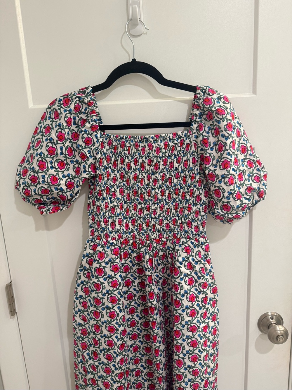 Boden Pink Floral Smocked Midi Dress with Pockets! - Picture 3 of 7